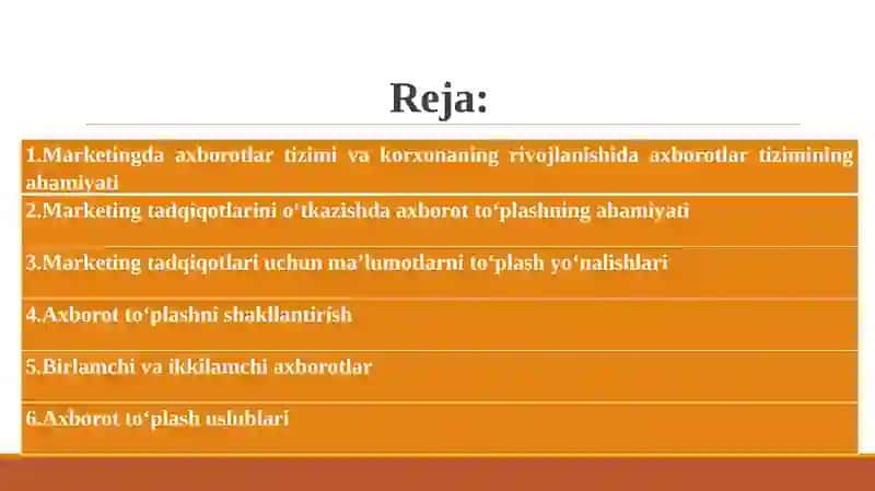 Marketingda axborotlar tizimi va korxonaning rivojlanishida axborotlar tizimining ahamiyati 2