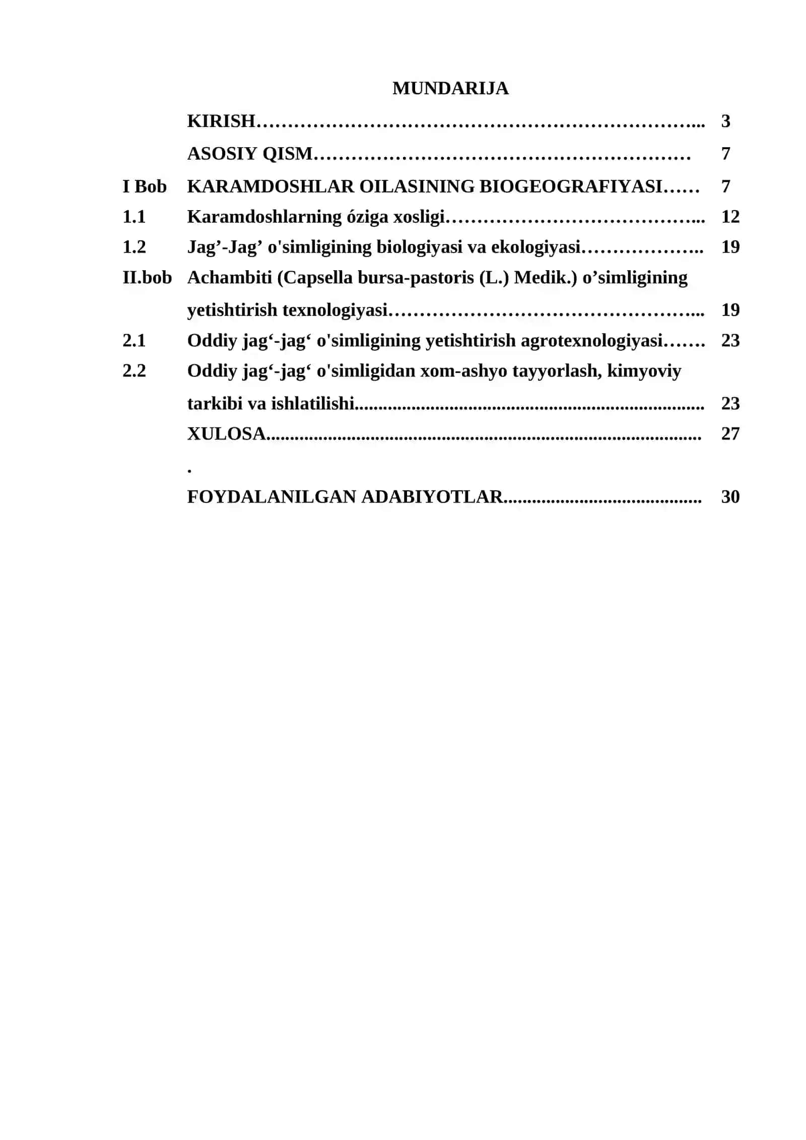 Jagʻ-jagʻ, oddiy jagʻ-jagʻ, achambiti (Capsella bursa-pastoris (L.) Medik.) o'simligini yetishtirish texnologiyasi 2
