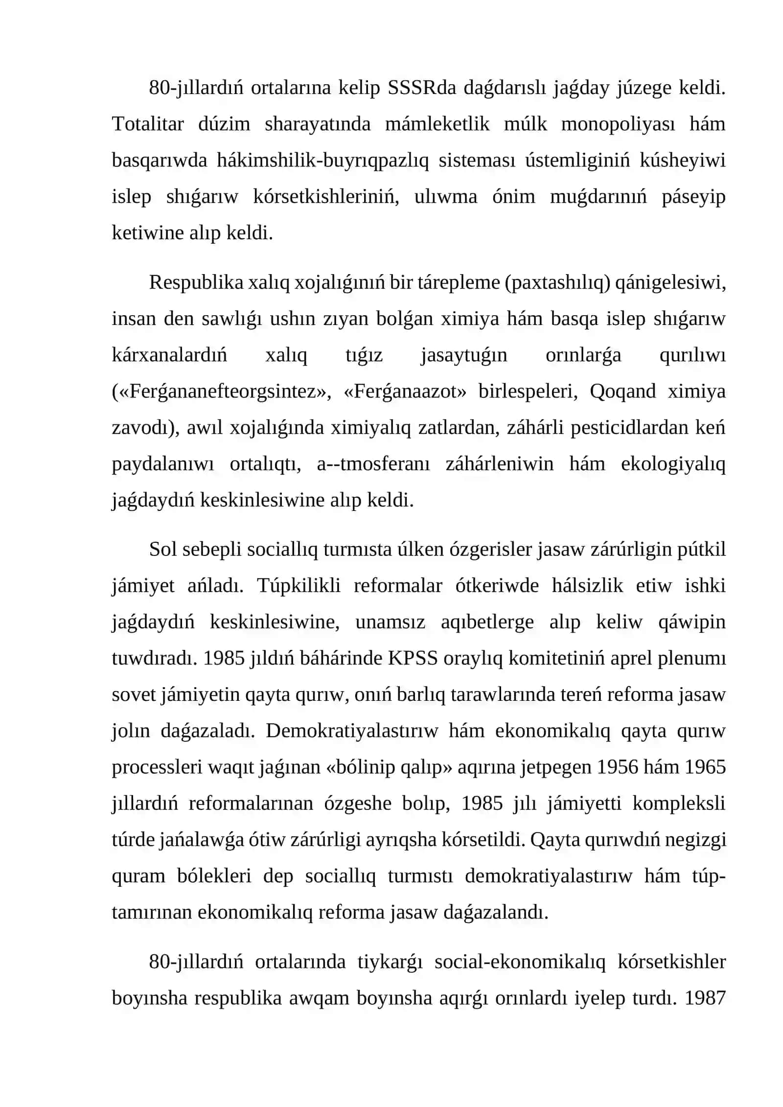 Ǵárezsizlikke erisiw waqtında Ózbekstandaǵı social-siyasiy processler 2