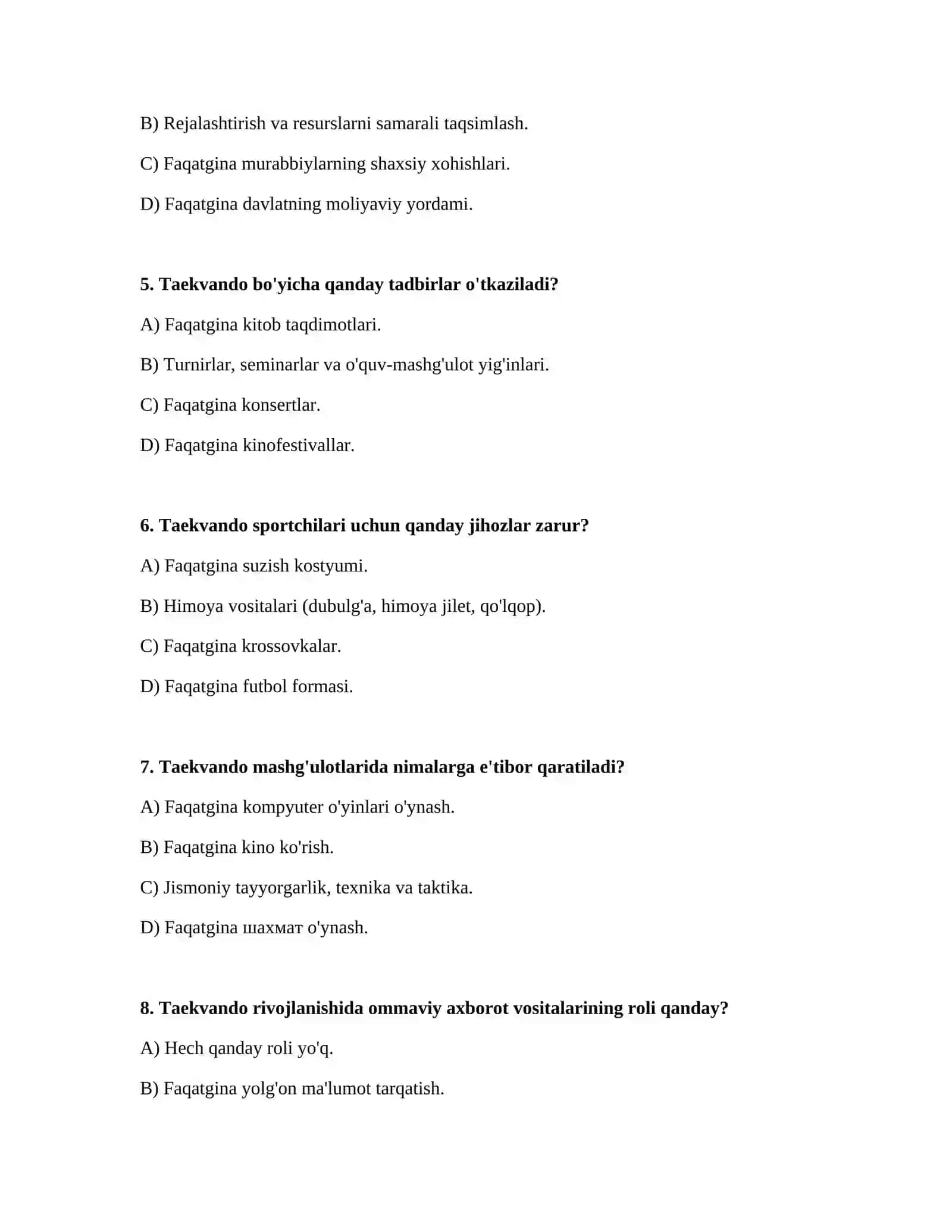 Taekvando rivojlanishini boshqarish tasnifi 2