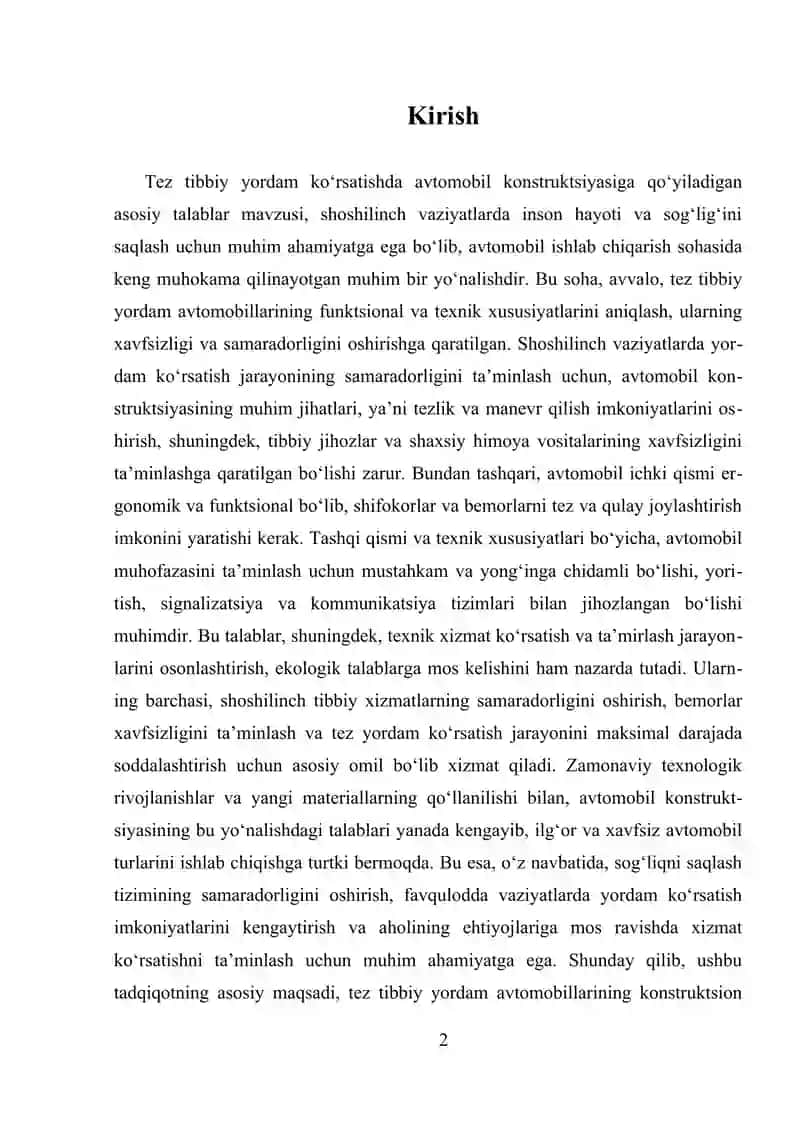 Tez Tibbiy Yordam Ko`ratishda Avtomobil Konstruksiyasiga Qo`yiladigan Asosiy Talablar 2