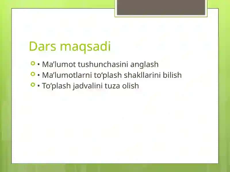 Ma’lumotlarni to‘plash shaklini tuzish 2