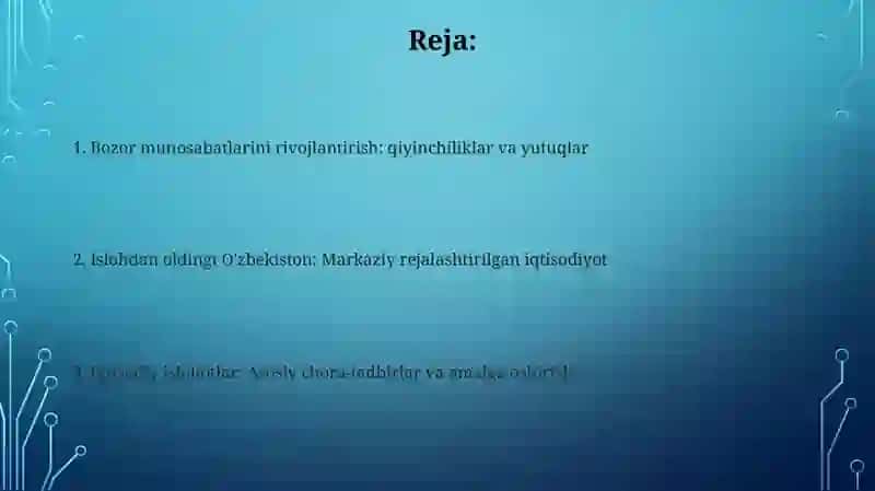Oʻzbekistonda iqtisodiy islohotlarning amalga oshirilishi,bozor munosabatlarining shakllanishi 2