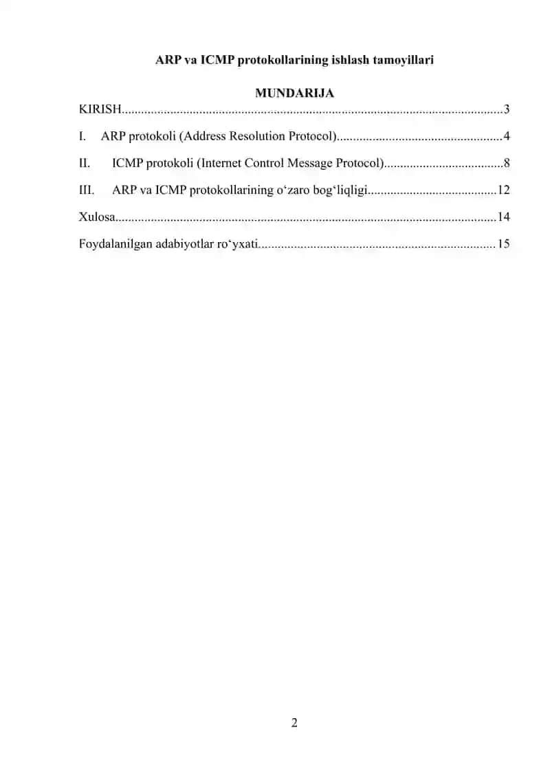 ARP va ICMP protokollarining ishlash tamoyillari 2