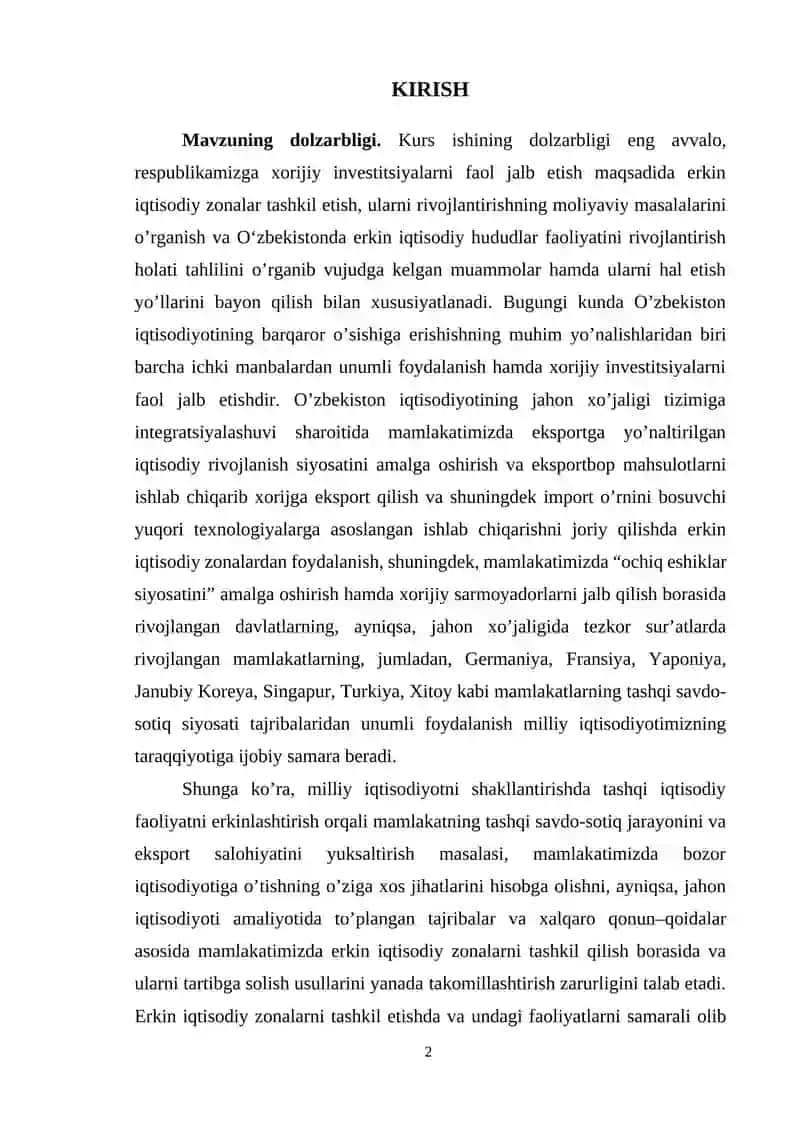 Erkin iqtisodiy hududlarning yaratilishi 2