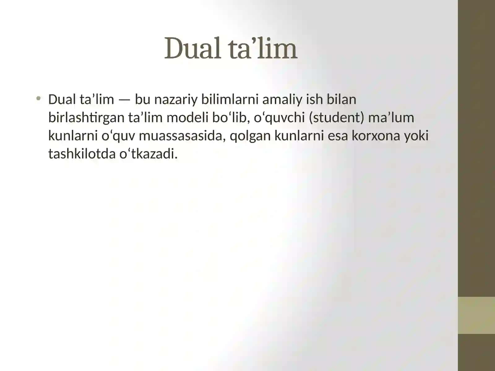 Ilmiy-pedagogik adabiyotlarni o’rganish, kasb-hunar ta’limida dual ta’lim tizimini joriy etish istiqbollari konsepsiyasini aniqlash va umumlashtirish 2