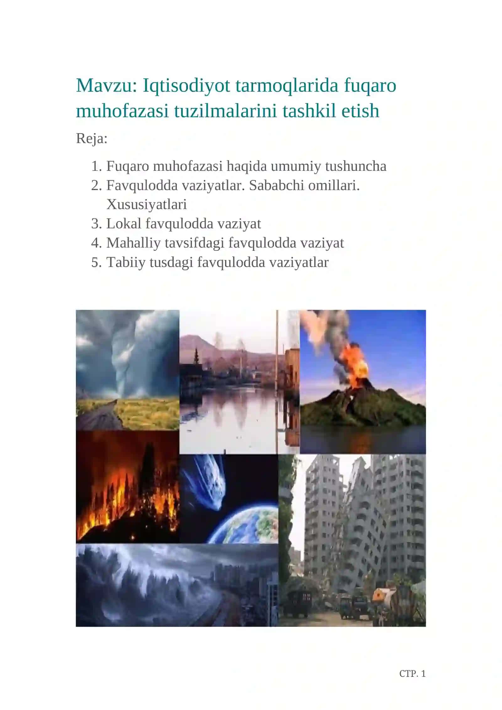 Iqtisodiyot tarmoqlarida fuqaro muhofazasi tuzilmalarini tashkil etish 2