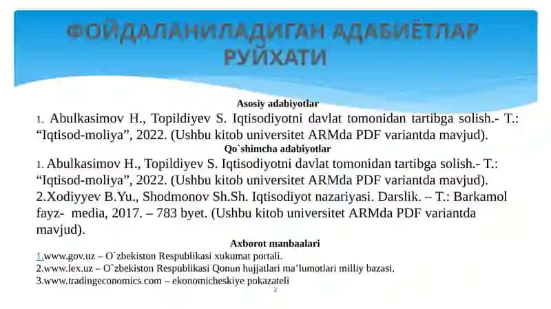 Ижтимоий-иқтисодийривожланишни дастурлаш, прогнозлаштириш ва режалаштириш 2