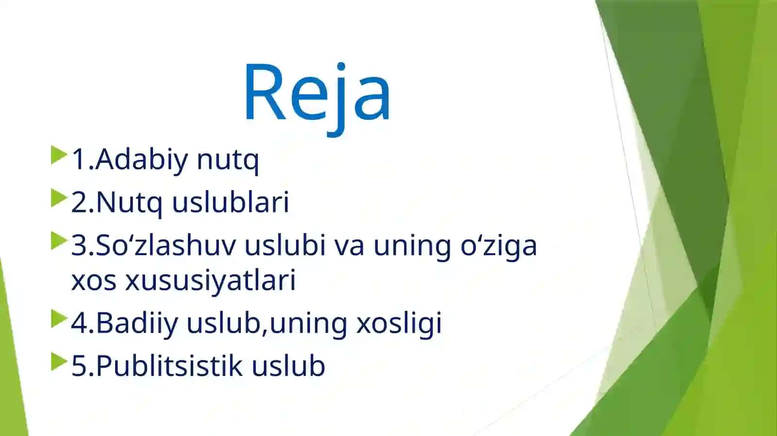 Adabiy nutq. So‘ashuv uslubi. Badiiy uslub. Publitsistik uslub. 2