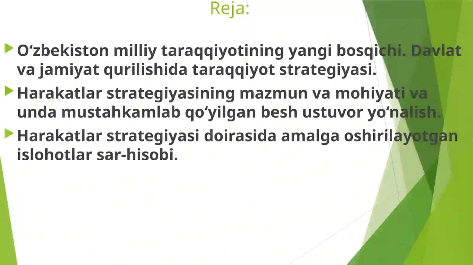 O’zbekiston Respublikasini rivojlantirishda harakatlar strategiyasining tutgan o’rni 2