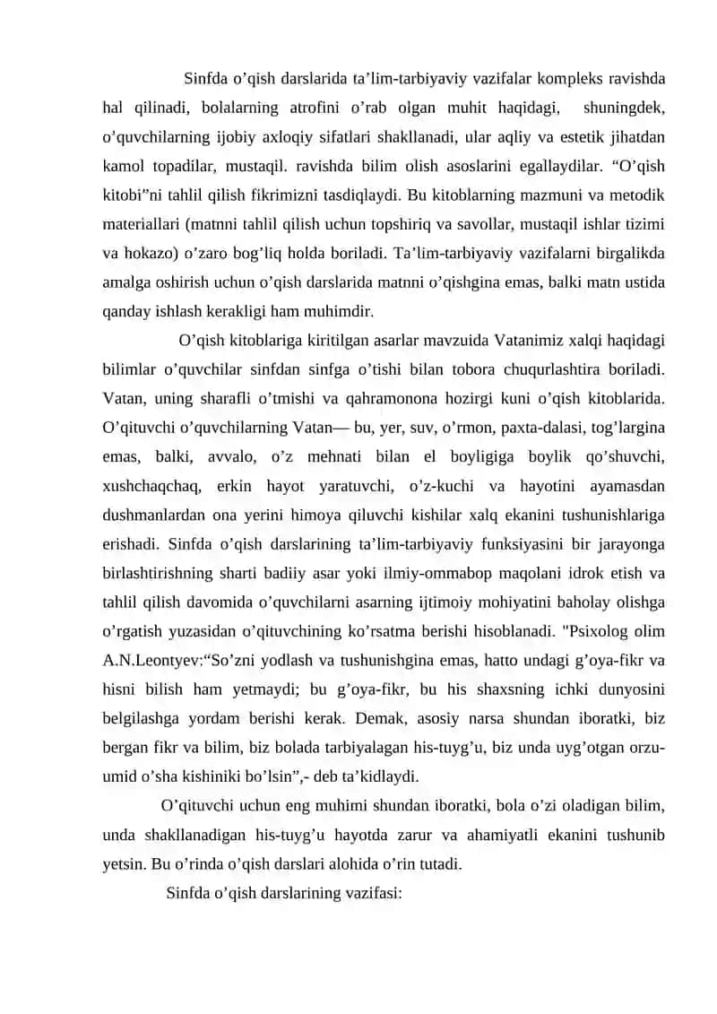 Sinfda o’qish darslarining ta’lim-tarbiyaviy ahamiyati va  vazifalari 2