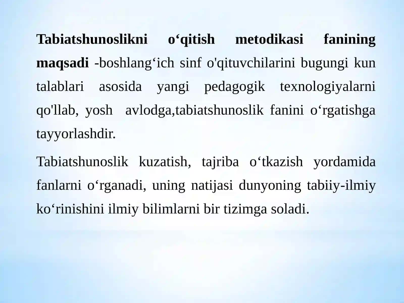 Tabiatshunoslikni o‘qitish metodikasi 2