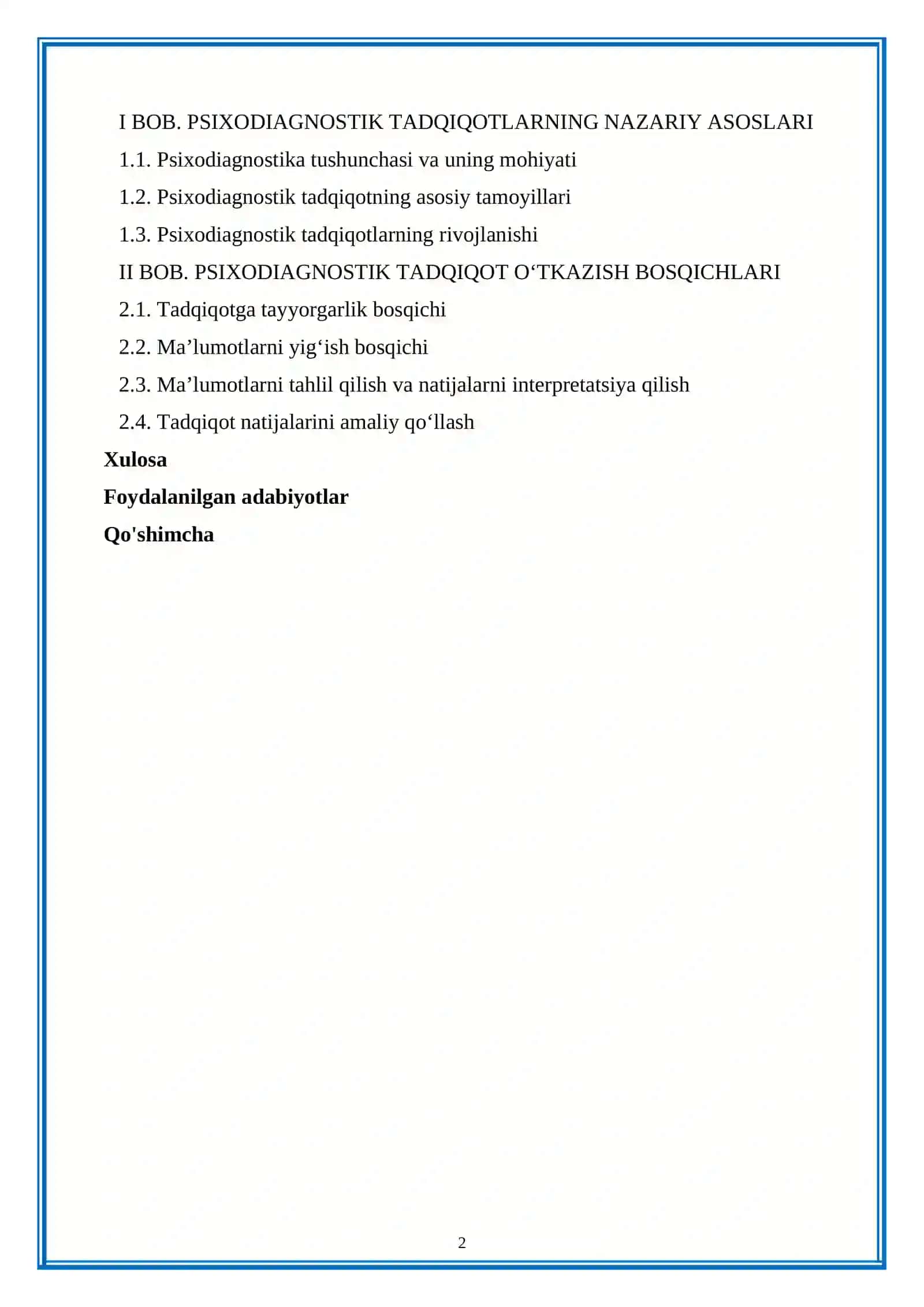 PSIXODIAGNOSTIK TADQIQOT O'TKAZISH BOSQICHLARI 2