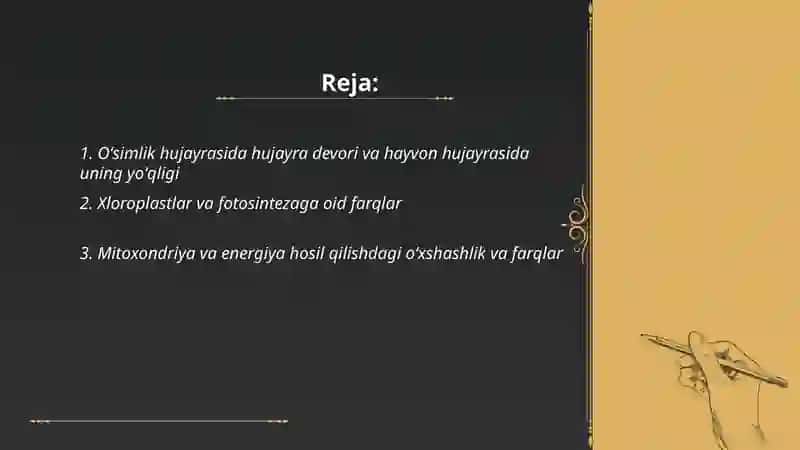 Oʻsimlik va hayvon hujayrasining farqi va oʻxshashlik belgilari 2