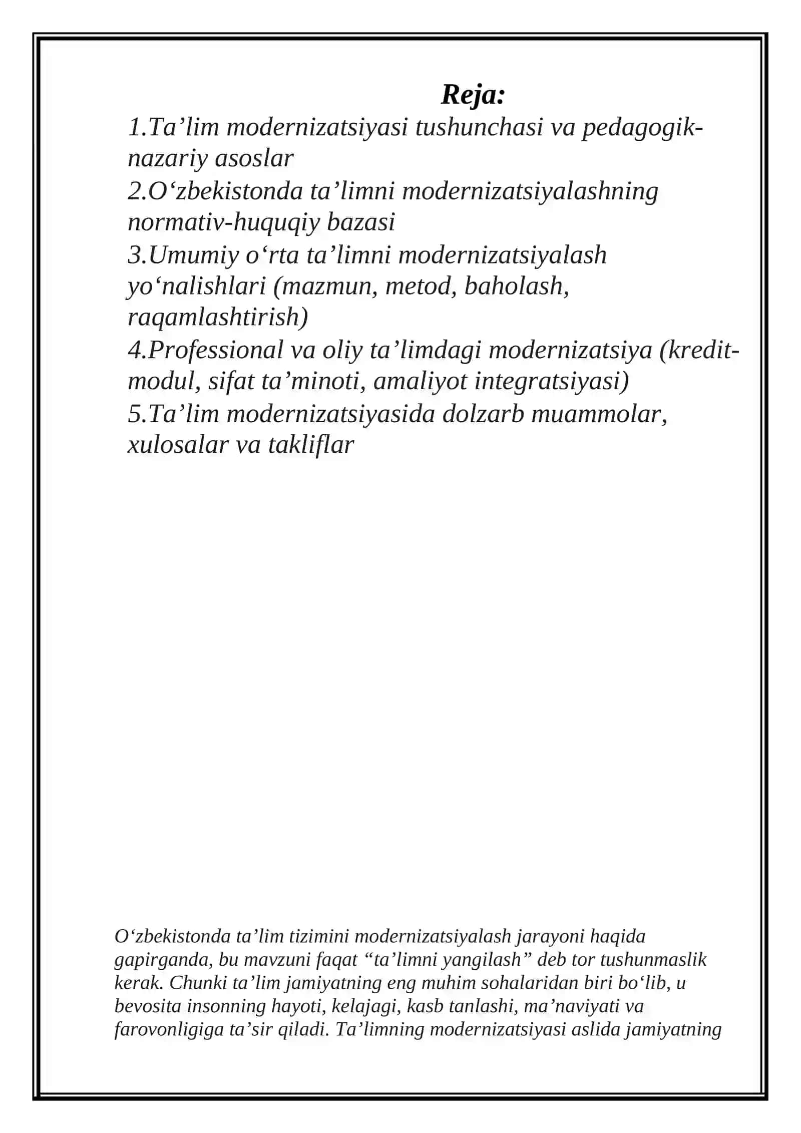 Ozbekistonda ta’lim tizimini modernizatsiyalash jarayoni 2