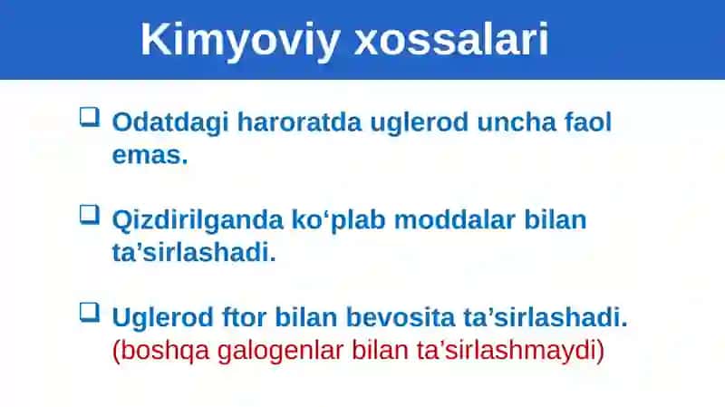 Uglerodning kimyoviy xossalari 2