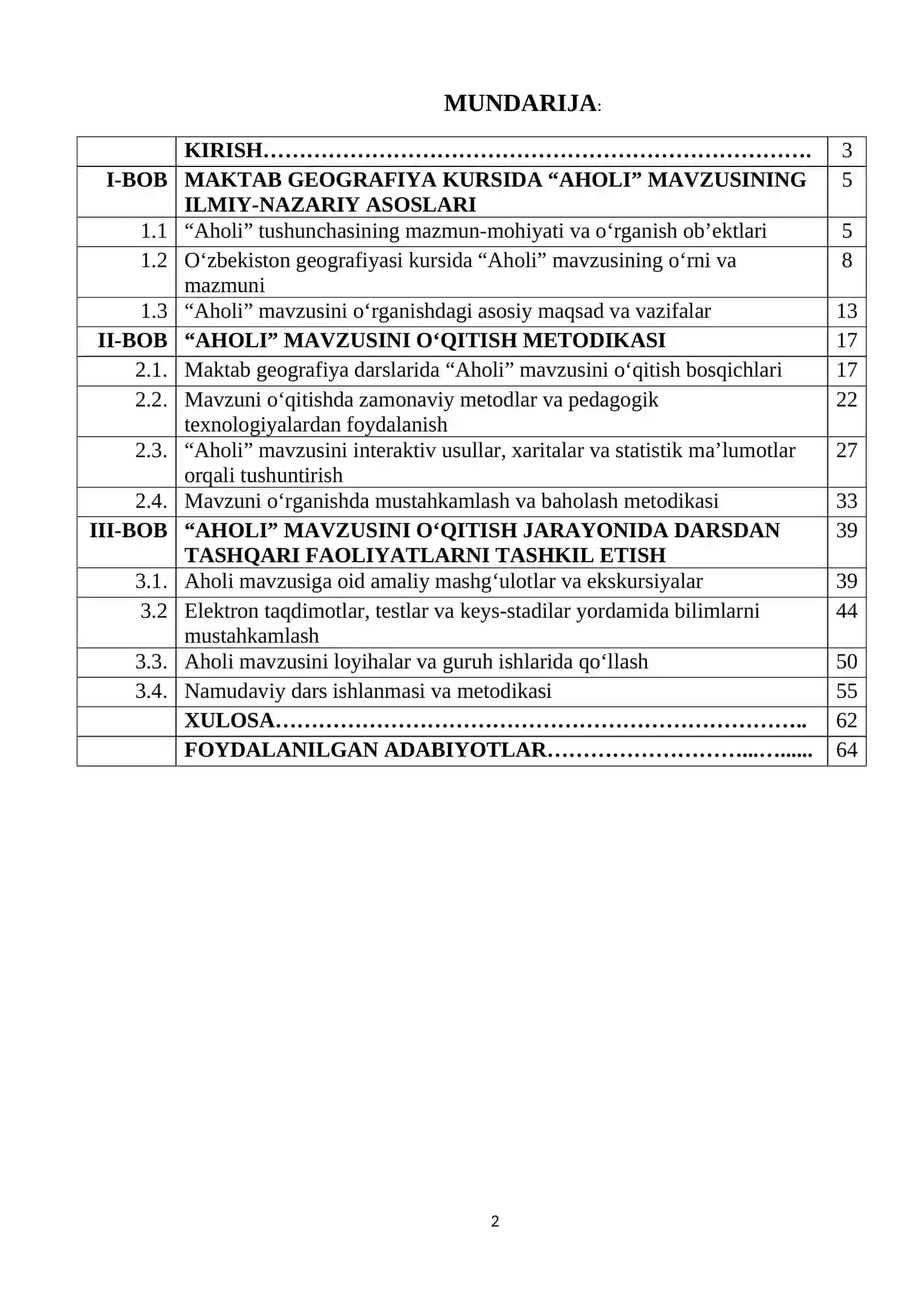 Oʻzbekiston geografiyasi kursida “Aholi” mavzusini o’rganish metodikasi 2