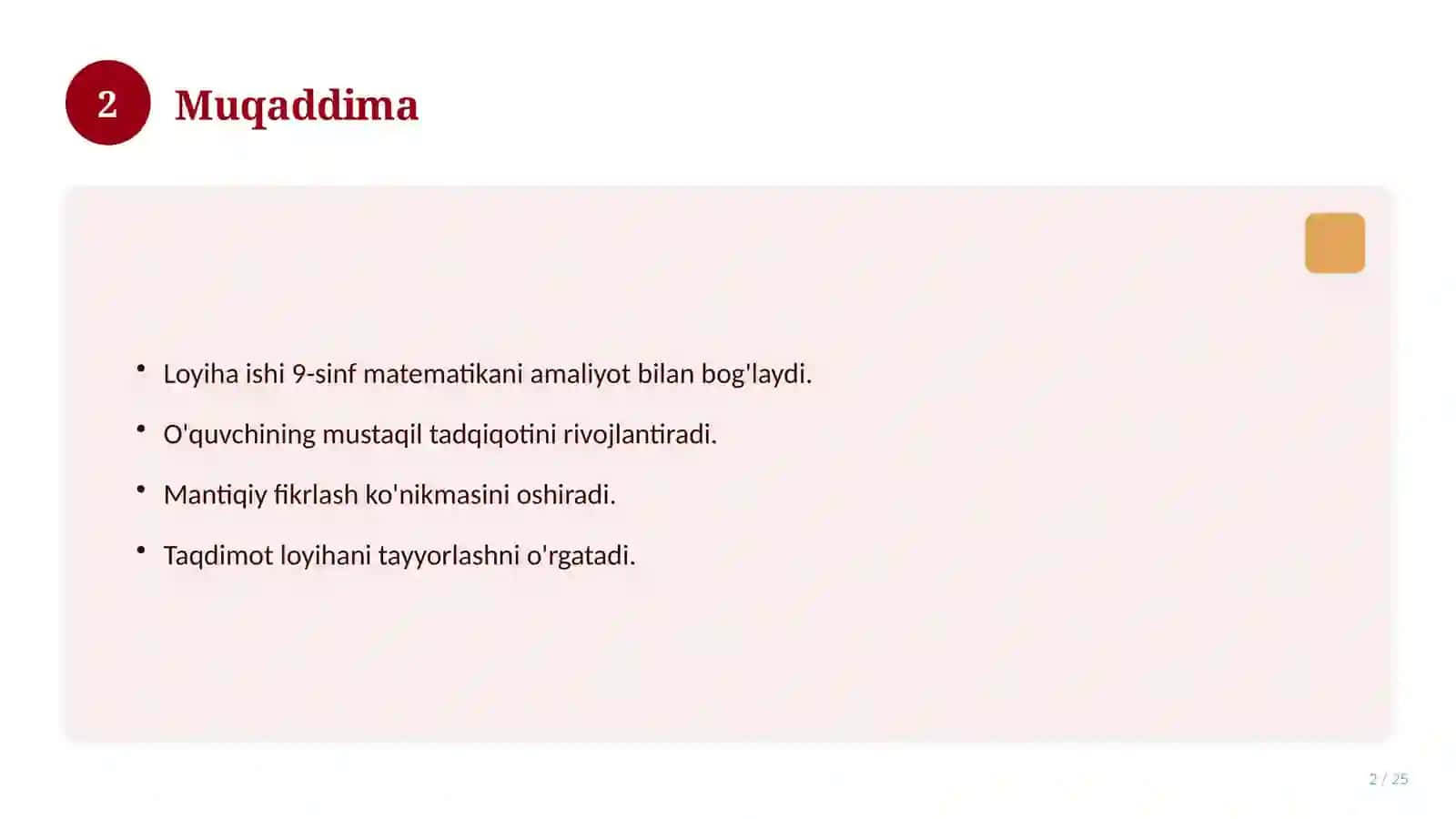 Matematika fanidan 9-sinf loyiha ishi 2