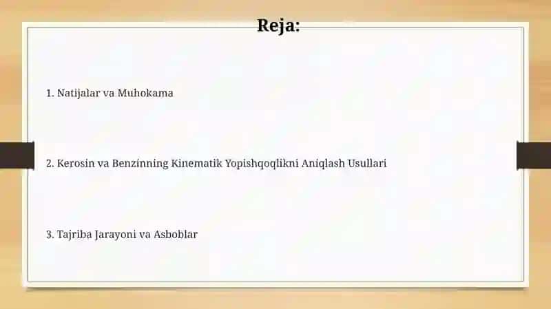 Керосин ва бензиннинг кинематик ёпишқоқлигини аниқлаш 2