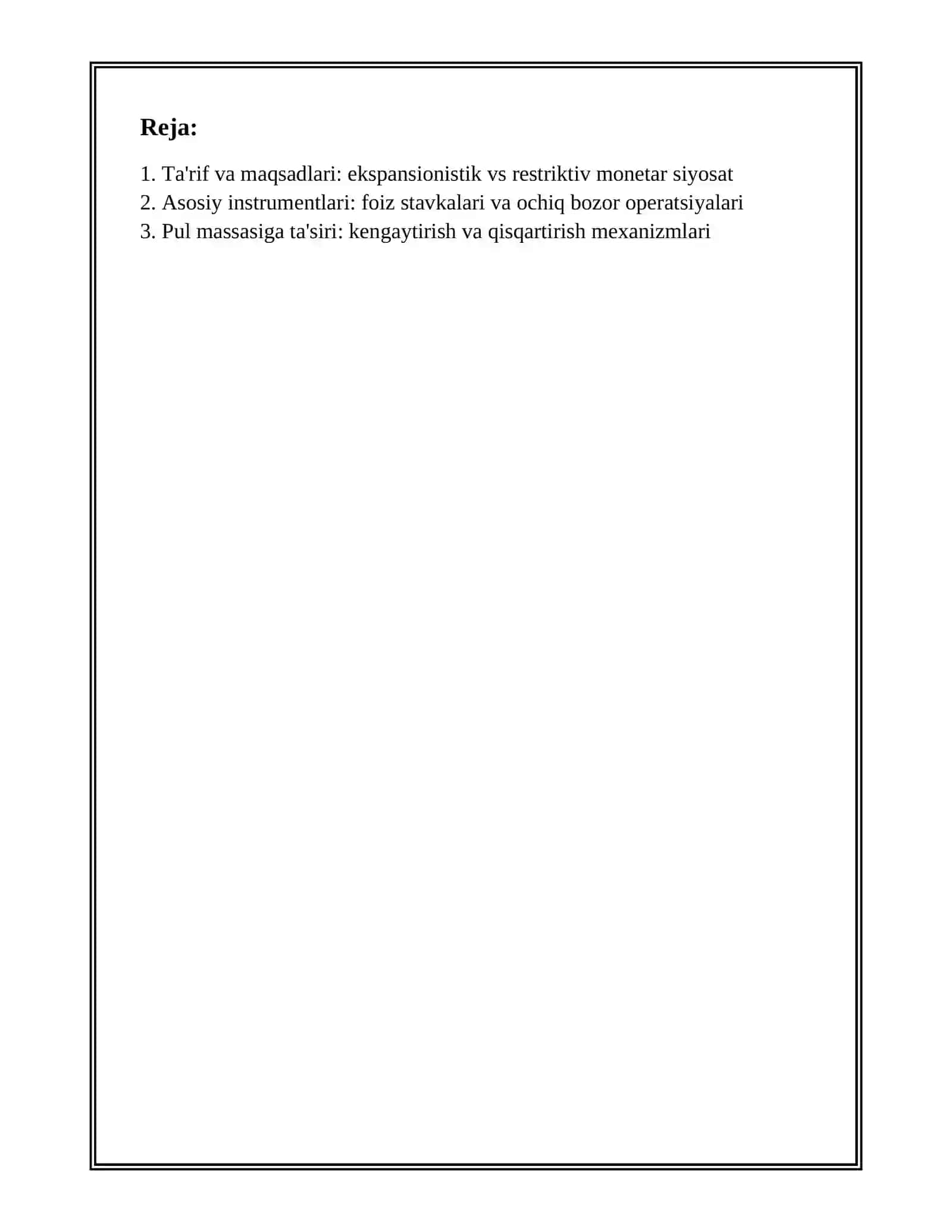 EKSPANSIONISTIK VA RESTRIKTIV MONETAR SIYOSATINING FARQLI JIHATLARI 2