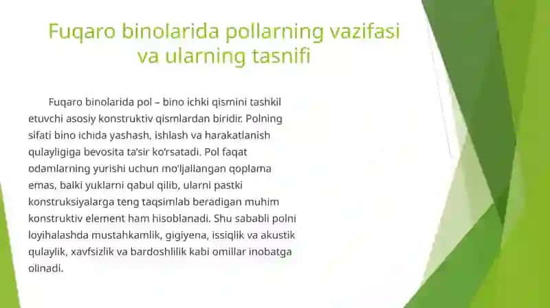 Fuqaro binolarining pollari, ularning turlari, konstruksiyalari va ularga qo‘yiladigan talablar 2