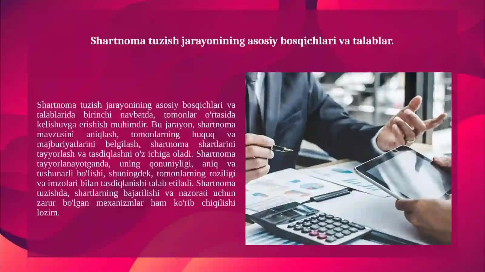 Biznes faolitatida shartnomaviy munosabatlarning asosiy tamoilari 2