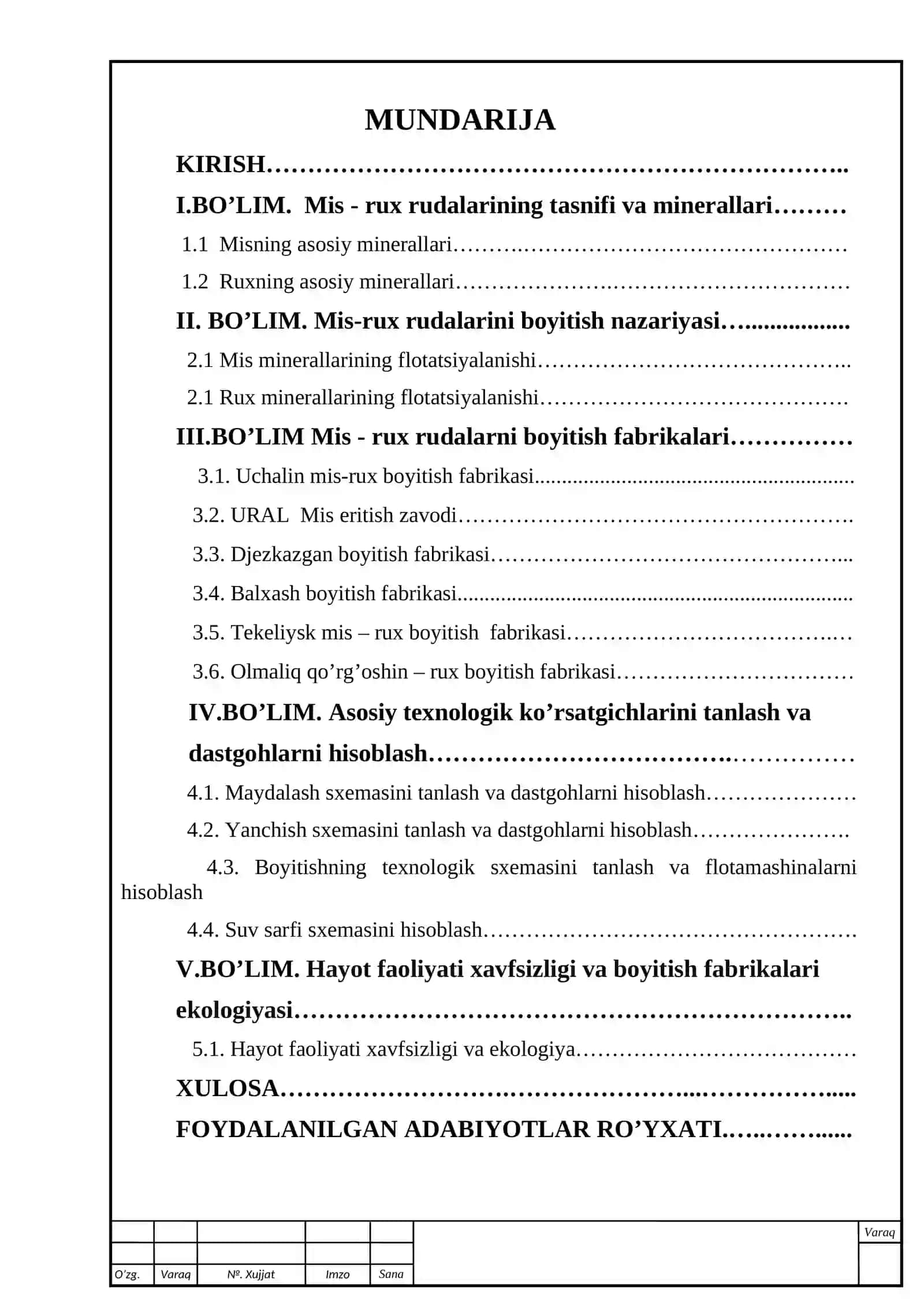 Mis -rux rudalarini flotatsiya usulida boyitishning texnologik sxemasini tanlash va hisoblash 2