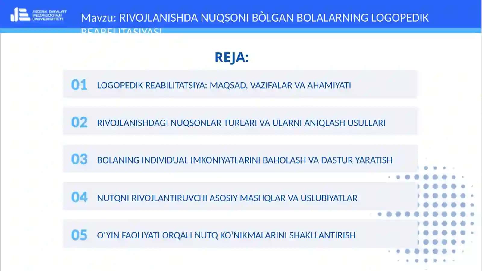 RIVOJLANISHDA NUQSONI BÒLGAN BOLALARNING LOGOPEDIK REABELITASIYASI 2