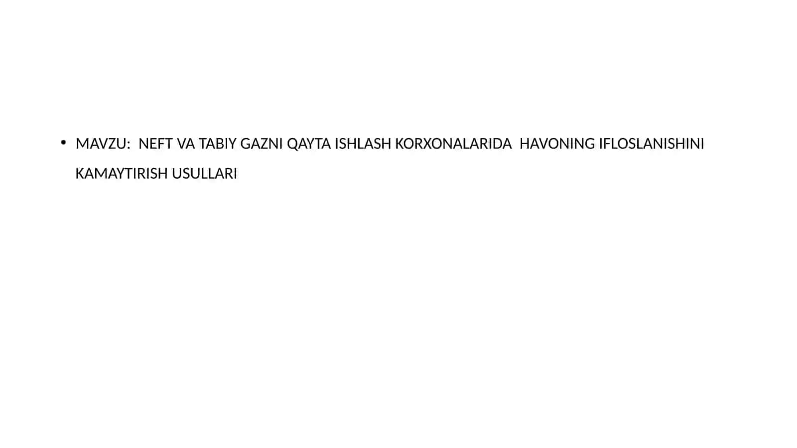 NEFTVAGAZKIMYOSITA’LIMYO’NALISHI3-BOSQICHTALABASIHASANOVSAMARIDDINNINGNEFT-GAZSANOATIDAEKOLOGIKXAVFSIZLIKFANIDANTAYYORLAGANT 2