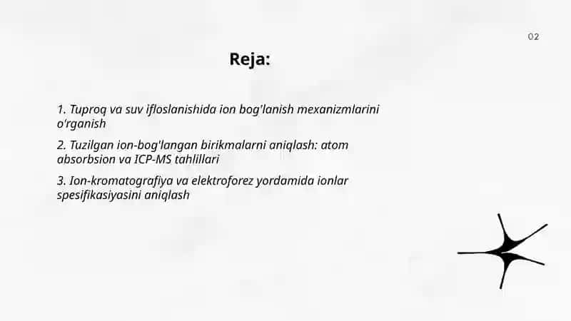 Tuproq suvning ifloslanishida ion boğlanishda birikmalarni aniqlab ulardan foydalanish 2