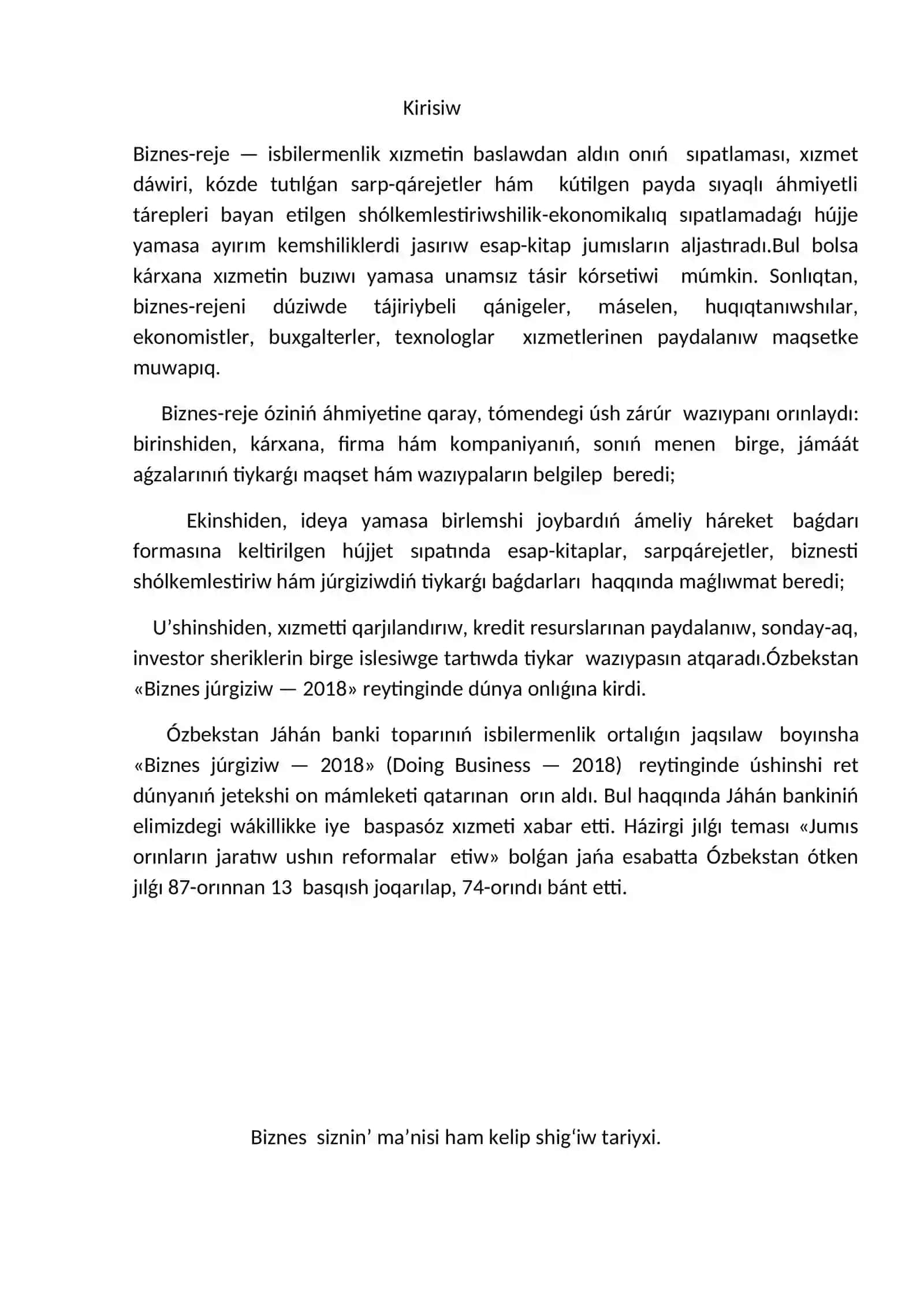 Biznesti shoʻlkemlestiriwge har qiyli koʻz qaraslar 2