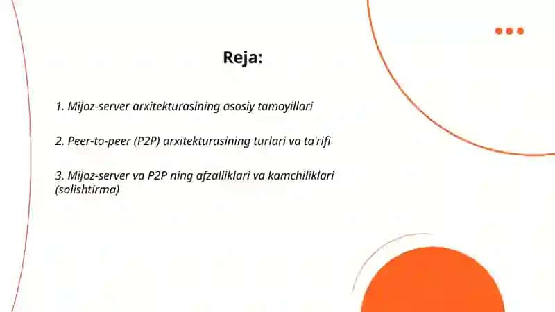 Mijoz-server va peer-to-peer (P2P) arxitekturalar 2