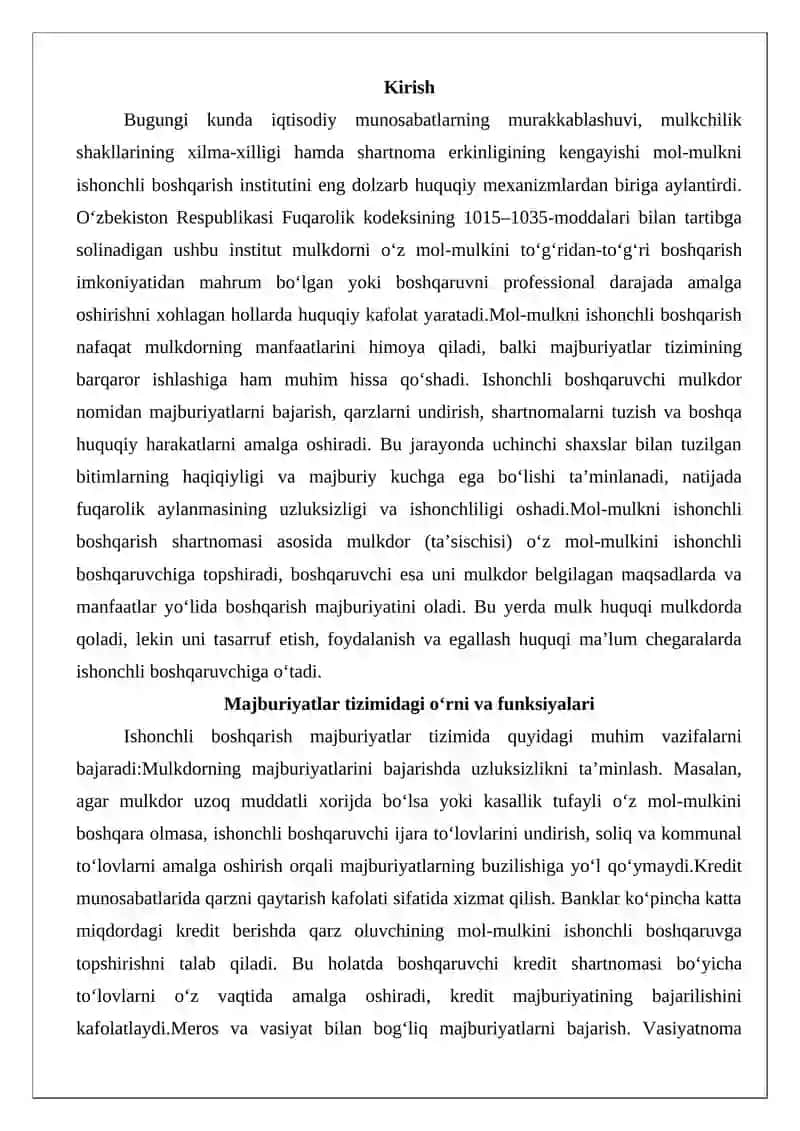 Mol-mulkni ishonchli boshqarish tushunchasi va majburiyatlar tizimida tutgan o‘rni 2