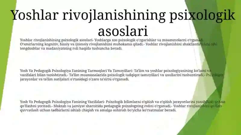 Yosh Va Pedagogik Psixologiya Fanining Tarmoqlari Va Tamoyillari 2