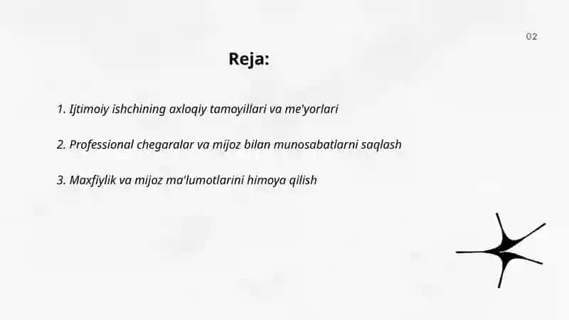 Ijtimoiy ishchining uzini tutish va kasbiy layoqatligi 2