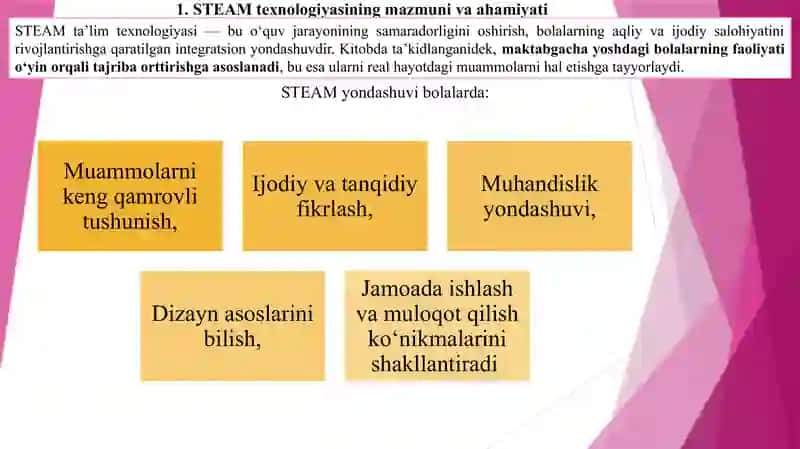 Maktabagcha yoshdagi bolalarni STEAM texnologiyasi asosida ilk matematik tassurotlarini shakllantirish. 2