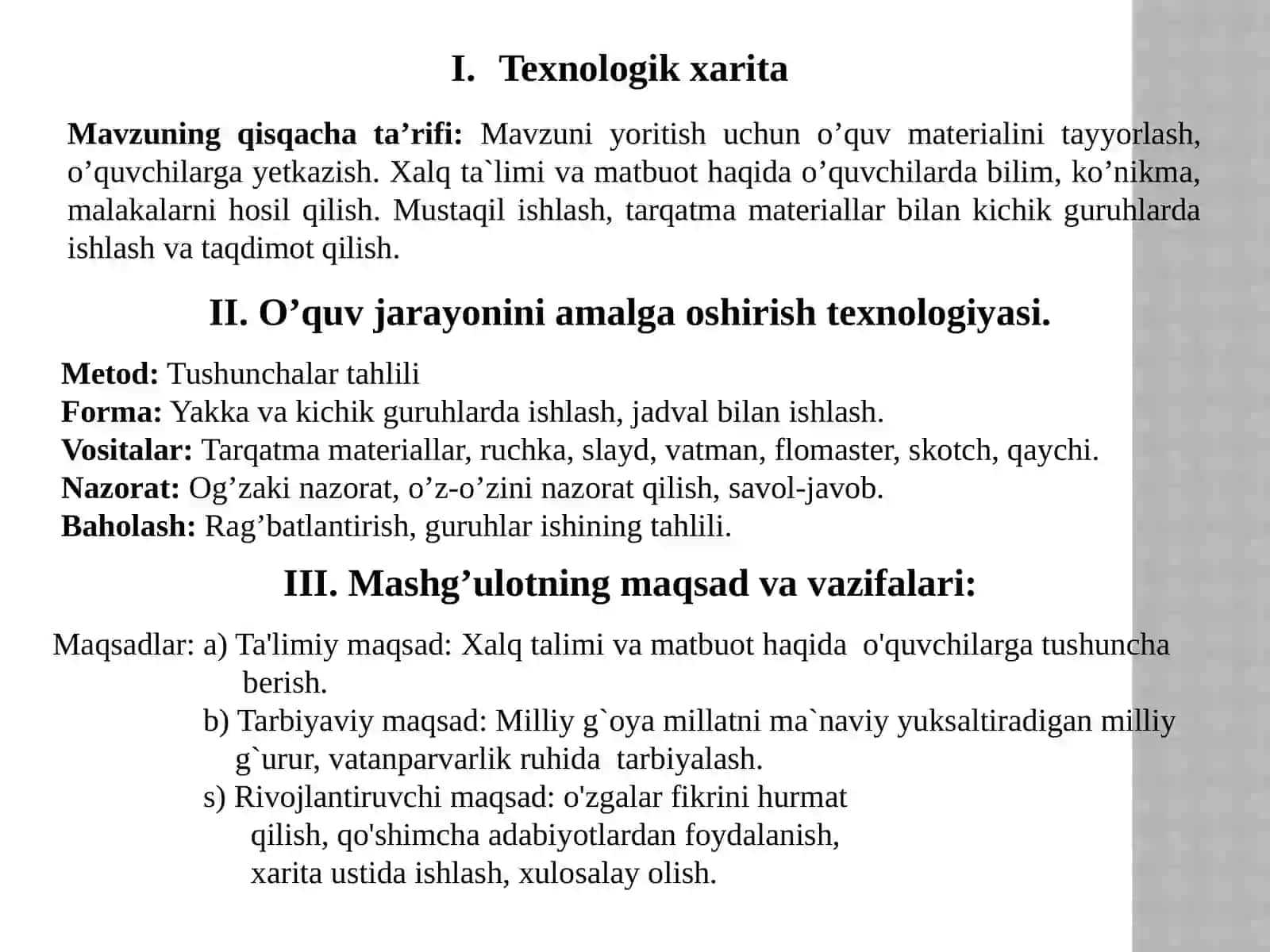 TARIX FANI O`QITUVCHISI ISOMIDDINOV DILSHODJONNING KENGAYTIRILGAN DARS ISHLANMASI 2