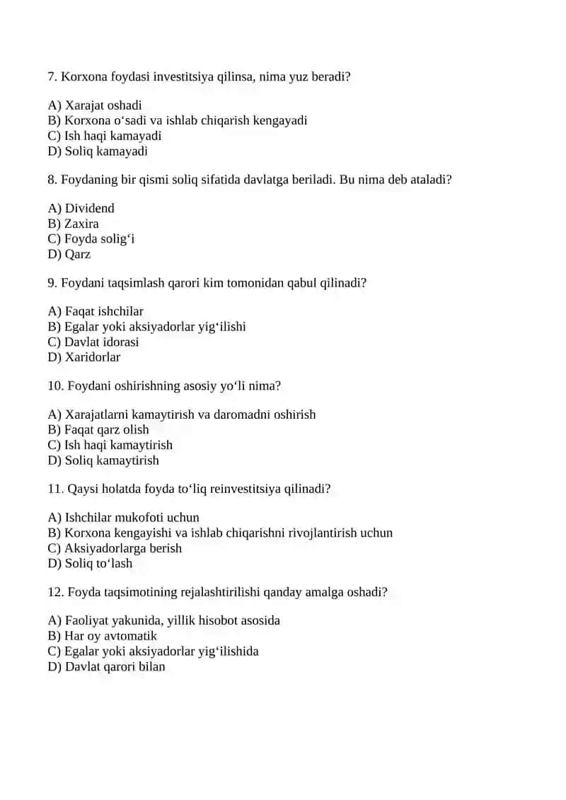 Korxona (firma) foydasini taqsimlash va undan foydalanish 2
