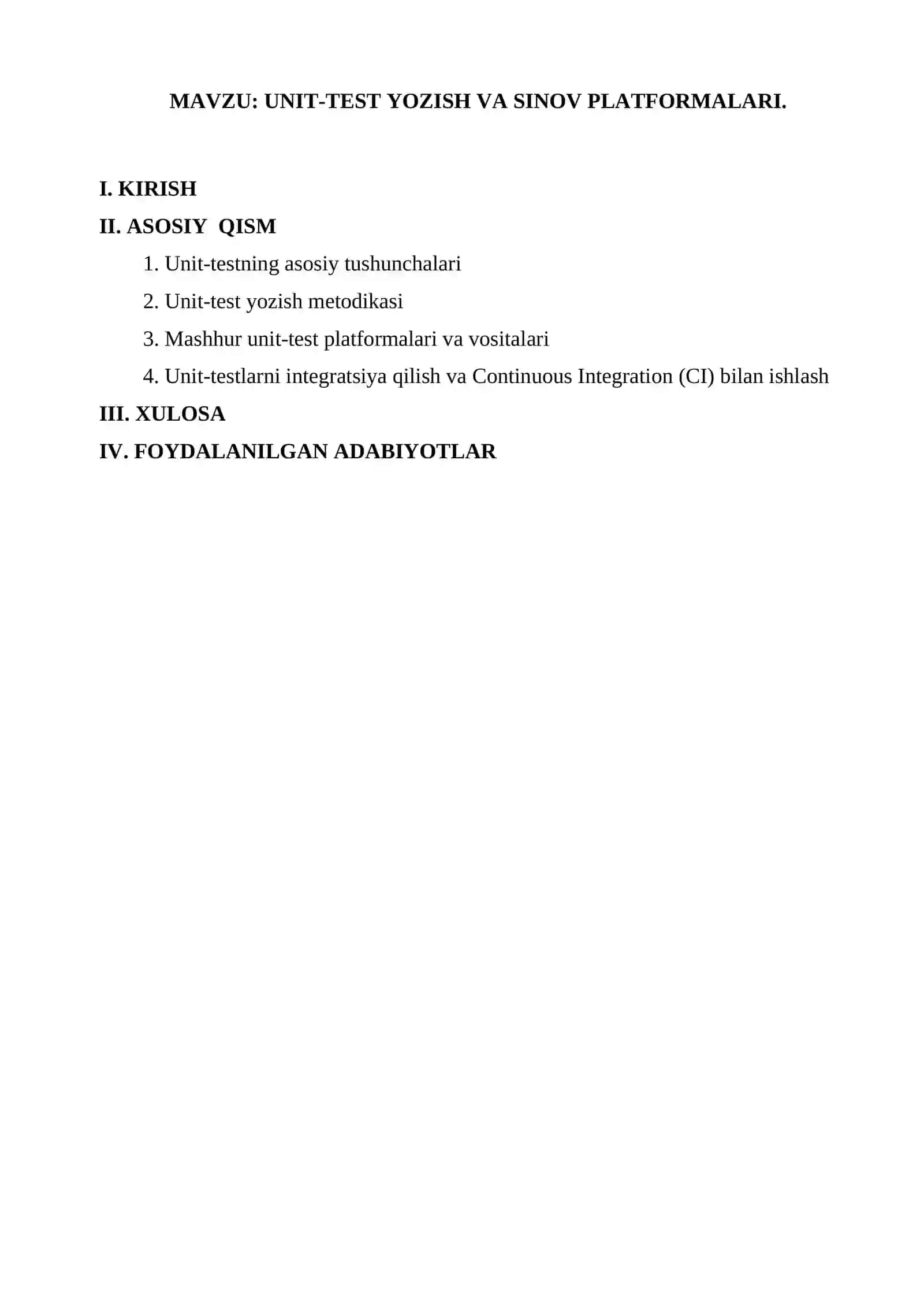 UNIT-TEST YOZISH VA SINOV PLATFORMALARI 2