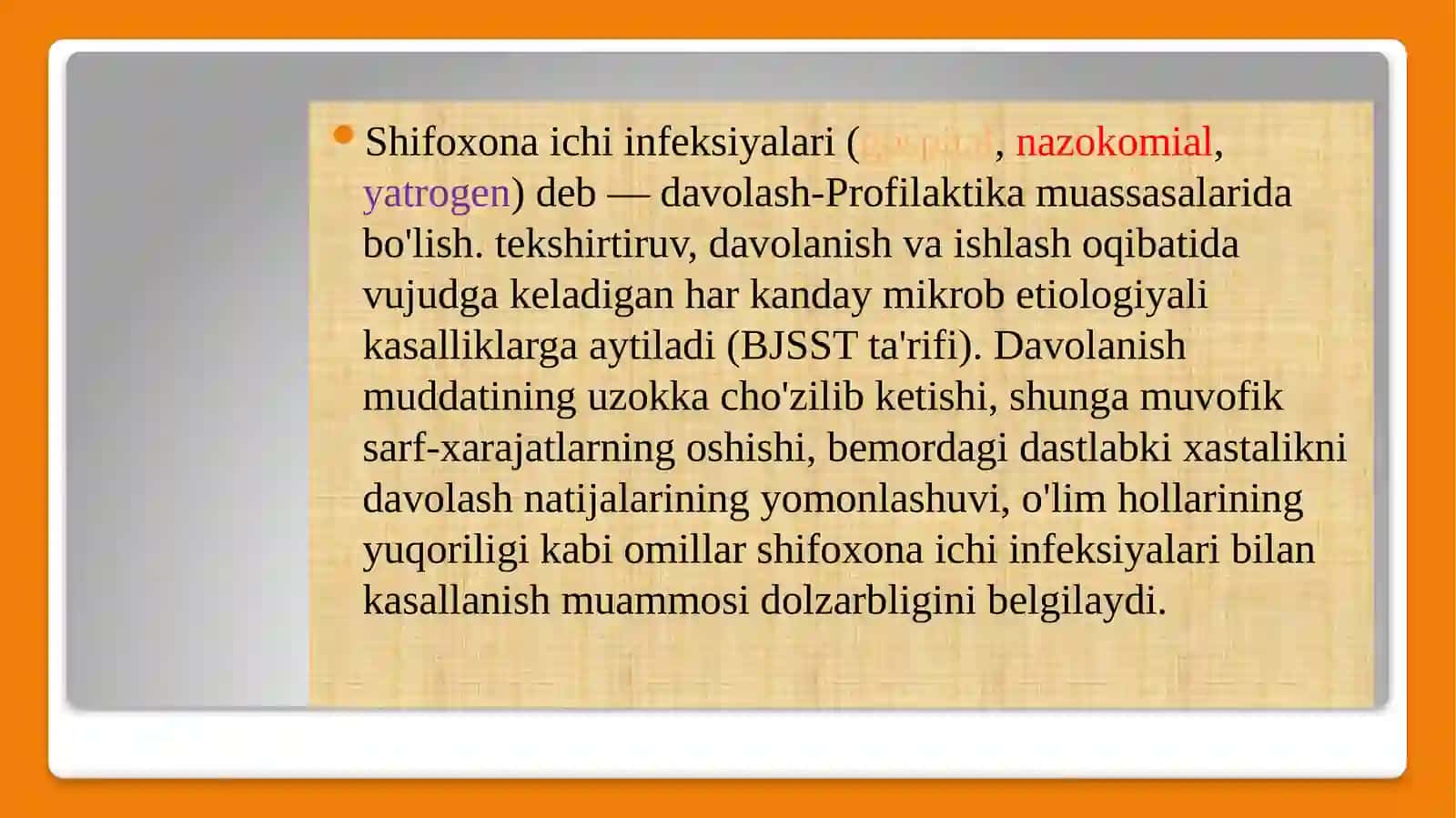 KASALXONA ICHKI INFEKSIYALARINI KELIB CHIQISHI UCHUN HAVO MUHITINING BAKTERIOLOGIK IFLOSLANISHINI AHAMIYATI 2