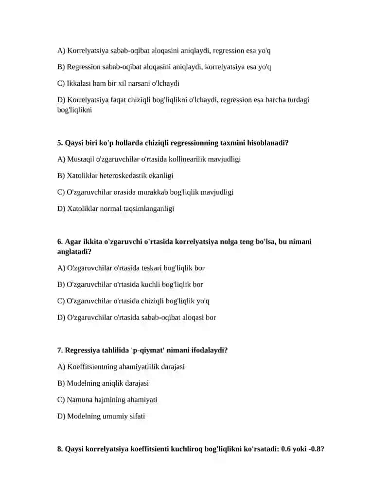 Korrelyatsion va regression tahlil o’zaro bog’lanishlarini statistik o’rganish usullari 2