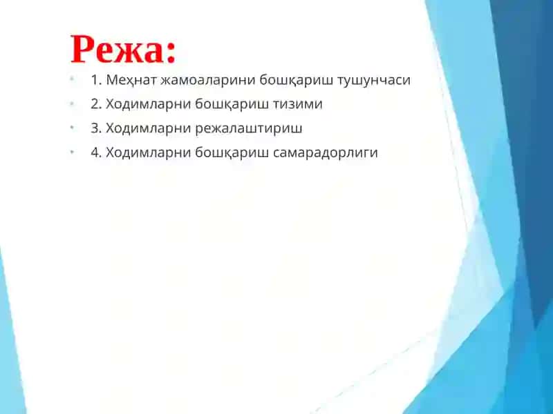 Мехнат жамоалари ходимларини режалаштириш ва бошқариш 2