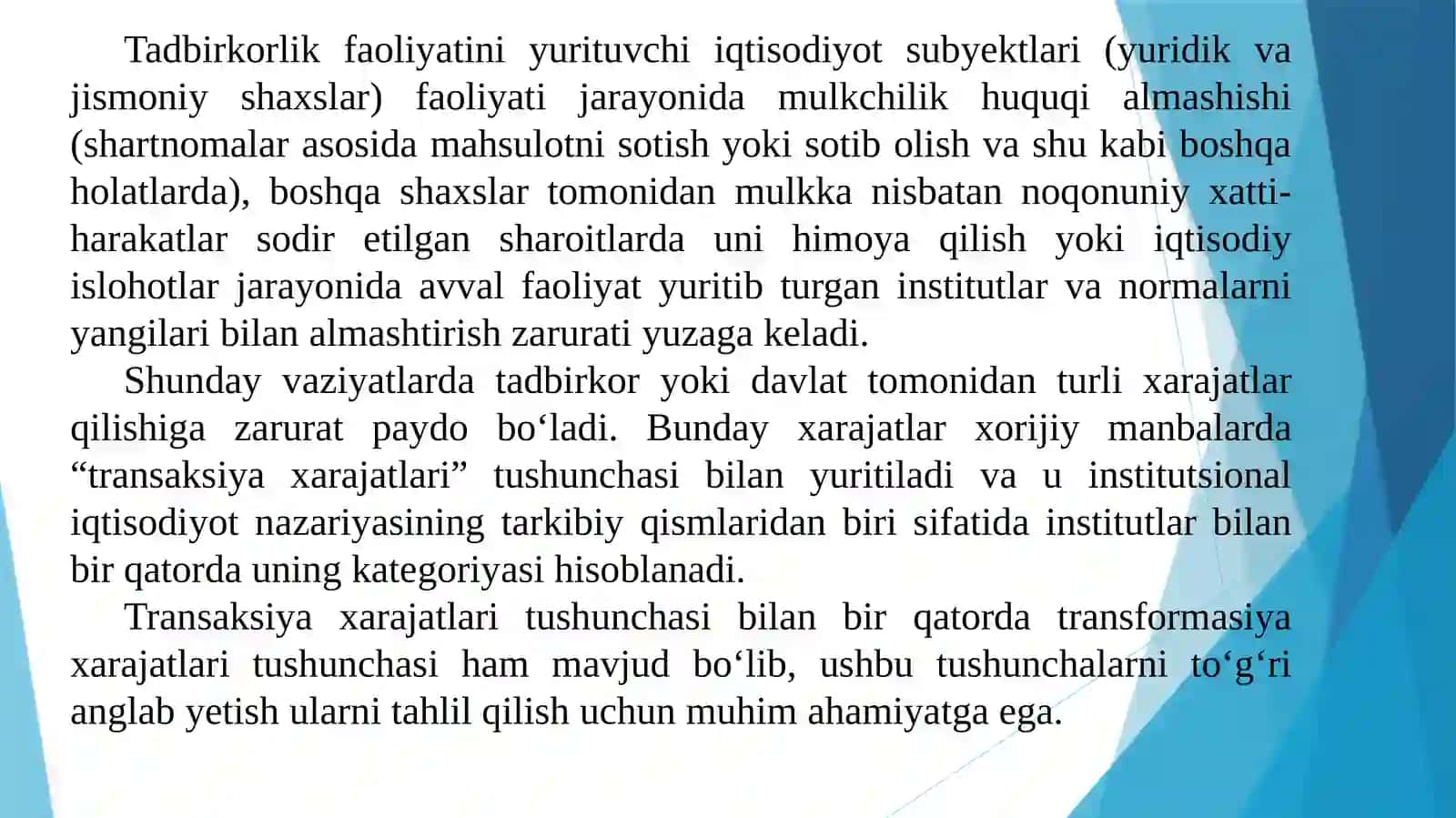 TRANSAKSIYA VA TRANSFORMASIYA XARAJATLARI HAMDA ULARNI TAHLIL QILISHGA YONDASHUVLAR 2
