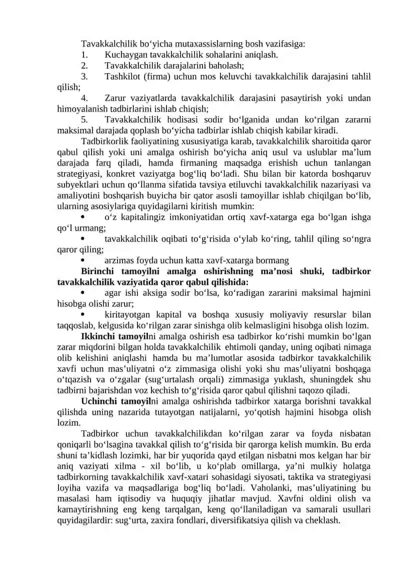Tavakkalchilikni boshqarish va xavflarni kamaytirish yo‘llari 2