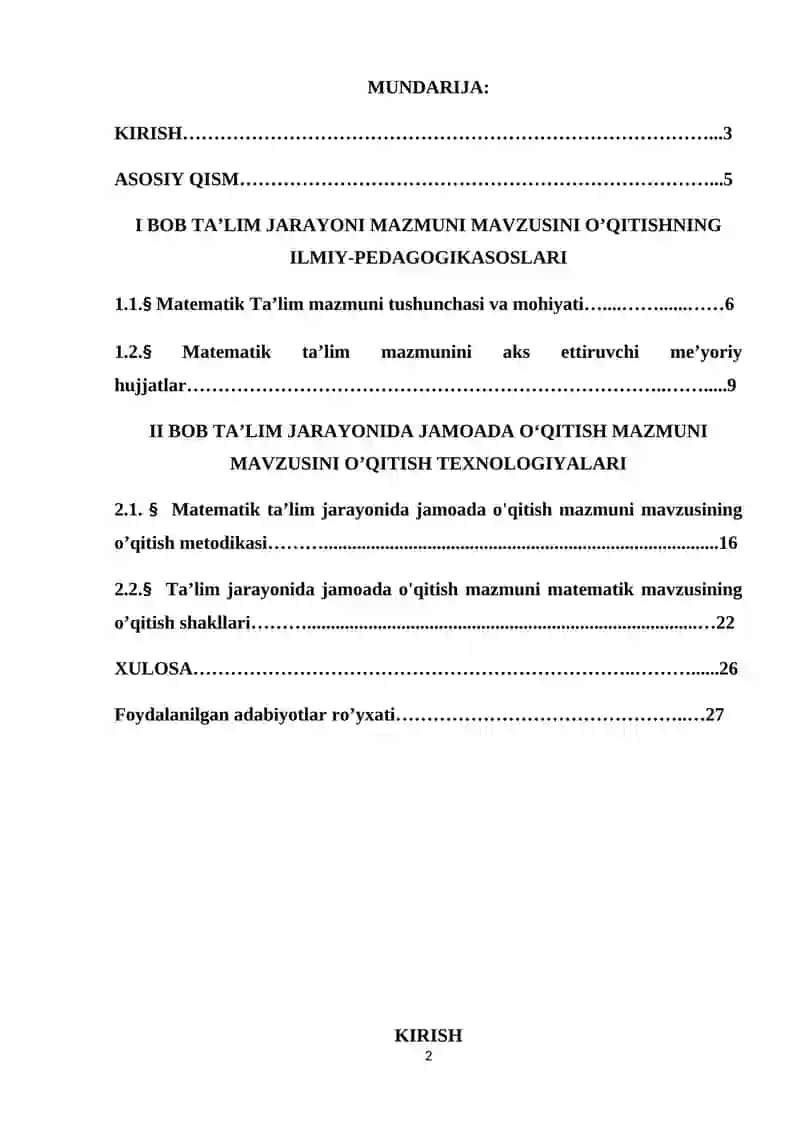 Bob ta’lim jarayonida jamoada o‘qitish mazmuni mavzusini o‘qitish texnologiyalari 2