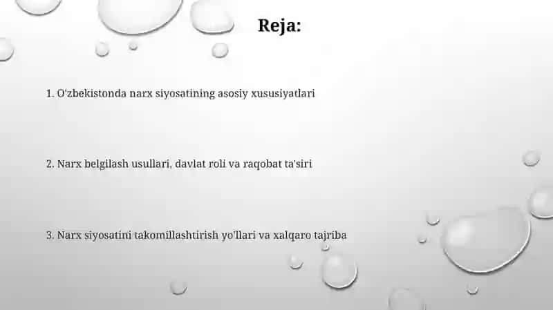 Narx siyosati va uning Oʻzbekistonda amalga oshirilish xususiyatlari 2
