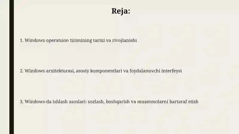 Windows operatsion tizimi tarixi va unda ishlash asoslari 2