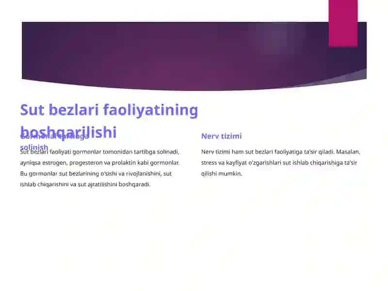 Sut bezlari faoliyatuvining boshqarilishi, sut bezining yoshga qarab o’zgarishi 2