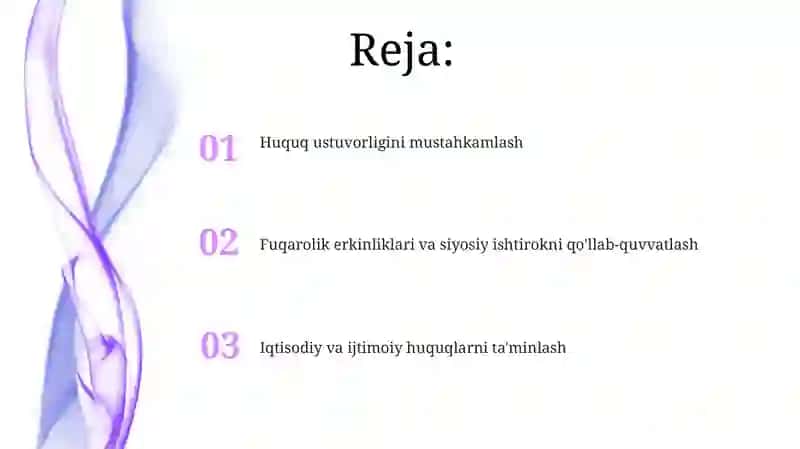 Yangi O'zbekiston dainson haq-huquqlari va erkinliklarining kafolatining yaratilishi 2