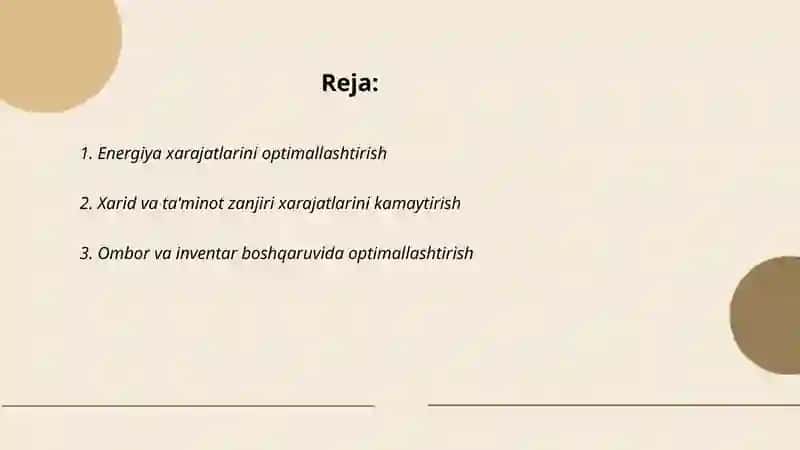 Xarajatlarni optimallashtirish usullari 2